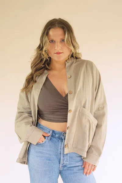 Kalalou Light Buttondown Bomber Jacket With Front Pockets In White