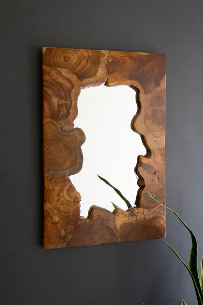 Kalalou Live-edge Teak Wood Framed Mirror In Brown