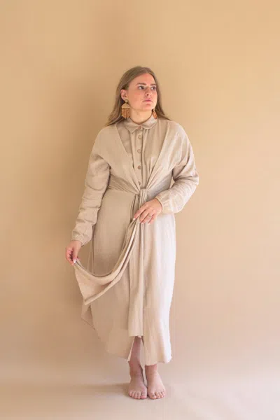 Kalalou Long-sleeve Buttondown Dress With Front-tie In White