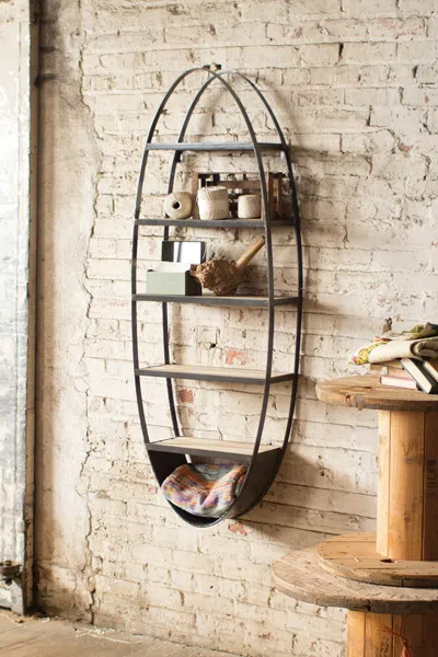 Kalalou Metal And Wood Oval Wall Shelf