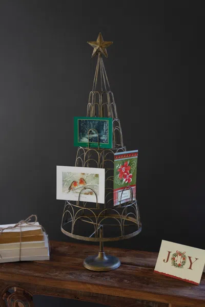 Kalalou Metal Christmas Tree Card Holder In Gold