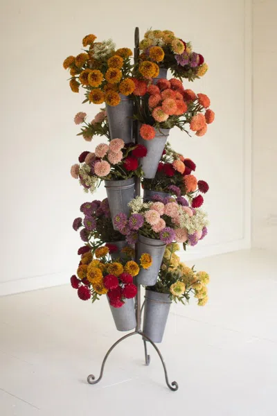 Kalalou Metal French Pot Flower Tower In Multi