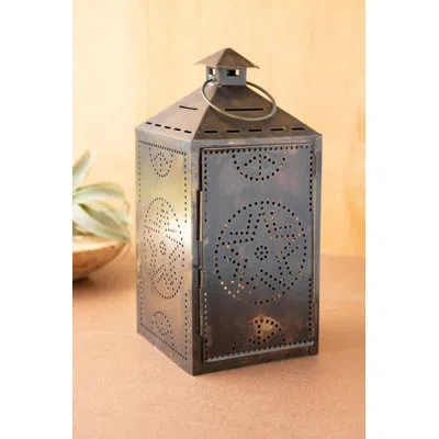 Kalalou Metal Lantern Candle Holder Rustic Distressed Finish 15" H Tabletop Decor Set Of 2 In Brown