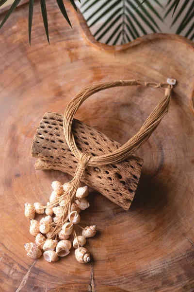 Kalalou Multi Layered Natural Jute With Shell Necklace In White
