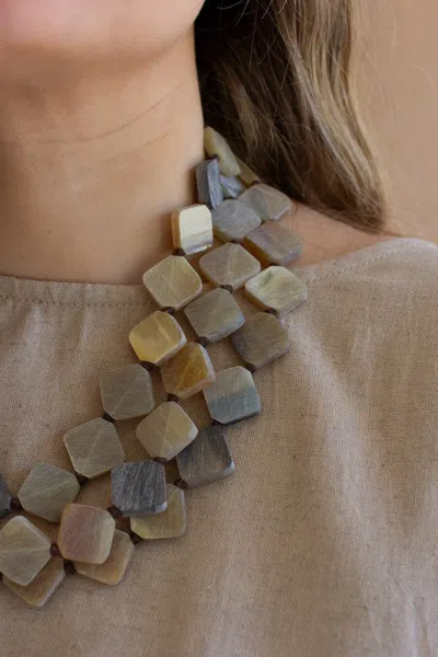 Kalalou Multi-layered Horn Bead Necklace