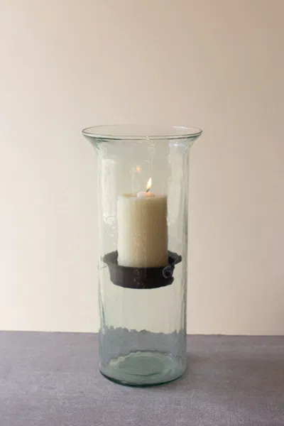 Kalalou Original Glass Candle Cylinder W Rustic Insert - Large