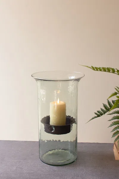 Kalalou Original Glass Candle Cylinder W Rustic Insert - Medium