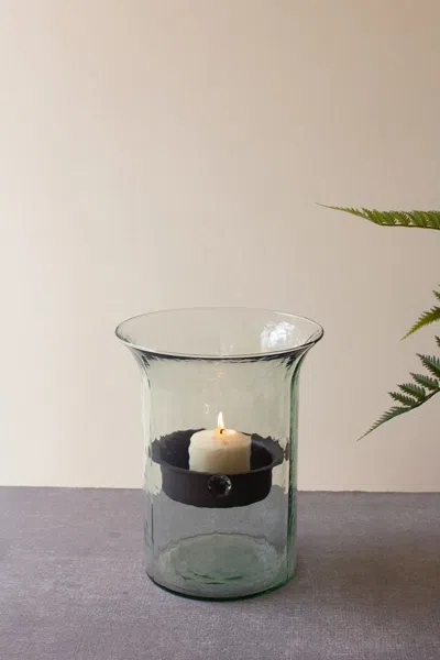 Kalalou Original Glass Candle Cylinder W Rustic Insert - Small