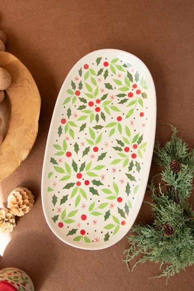 Kalalou Oval Ceramic Christmas Platter In Multi