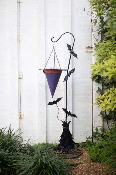 Kalalou Painted Metal Halloween Witch Hat With Bats Candy Holder