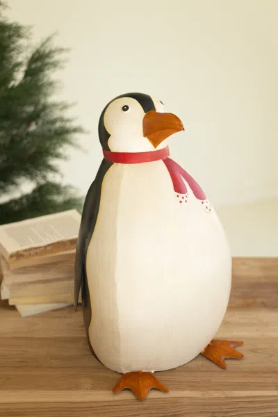 Kalalou Painted Metal Penguin In White