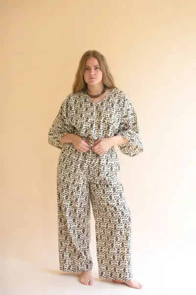Kalalou Printed V-neck Blouse And Drawstring Pant Set In Multi