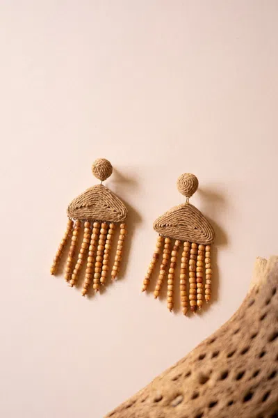 Kalalou Raffia And Mango Wood Beaded Earrings In Brown
