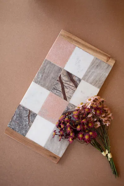Kalalou Rectangle Marble And Wood Checkered Serving Board