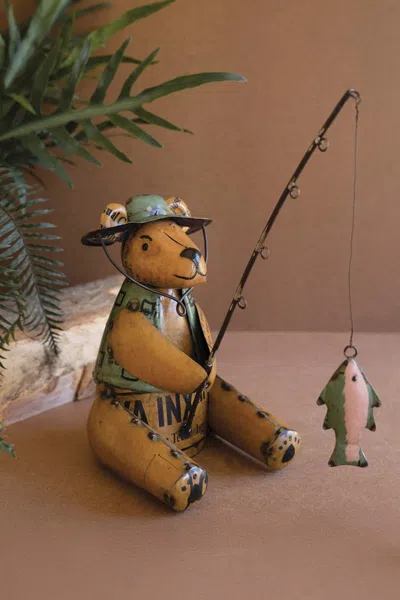 Kalalou Recycled Iron Brown Bear Fishing