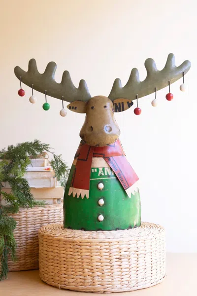 Kalalou Recycled Metal Christmas Moose With Ornaments In Brown