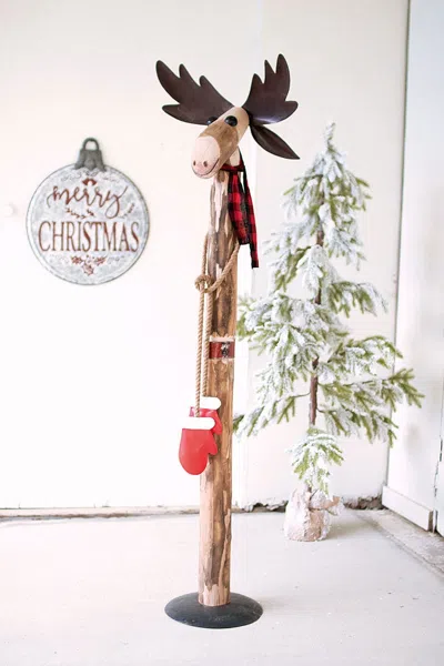 Kalalou Recycled Wood And Iron Moose In Brown