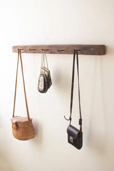 Kalalou Recycled Wood Coatrack With Forged Iron Hooks