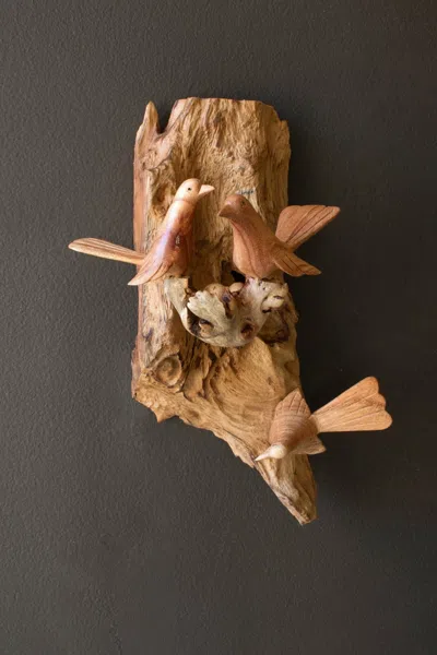 Kalalou Repurposed Wood And Hand Carved Bird Wall Sculpture In Brown