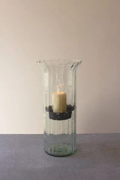 Kalalou Ribbed Glass Candle Cylinder W Rustic Insert - Large