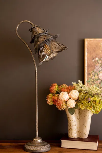 Kalalou Rustic Metal Table Lamp - Flower In Brown