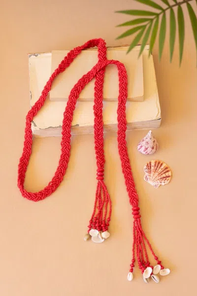 Kalalou Seeded Bead Saffron Belt In Red