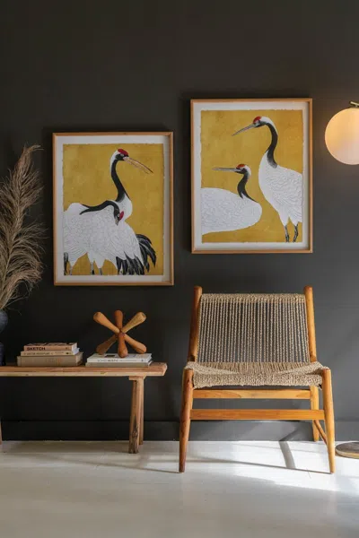 Kalalou Set 2 Framed Prints Under Glass -black White And Red Herons