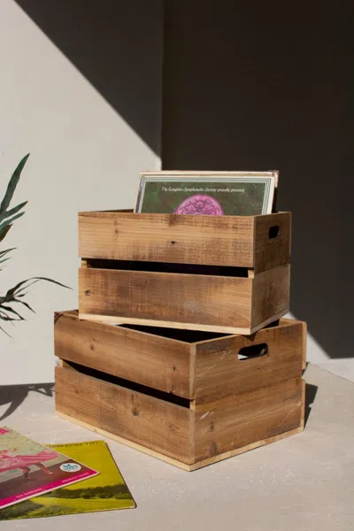 Kalalou Set Of 2 Natural Finish Slatted Wooden Crates