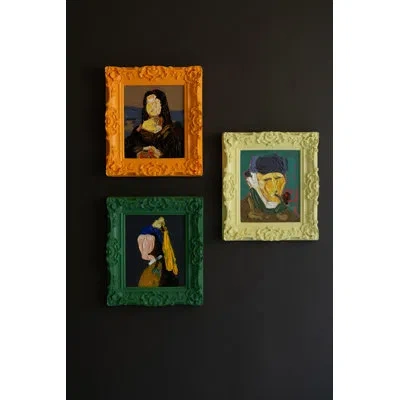 Kalalou Set Of 3 Framed Portraits In Green;yellow;orange