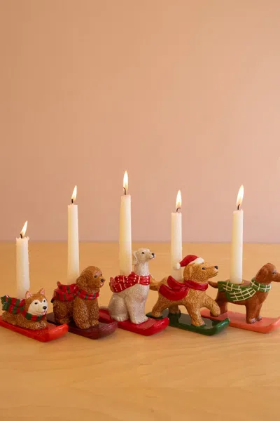 Kalalou Set Of Five Ceramic Christmas Dog Taper Candle Holders In Multi