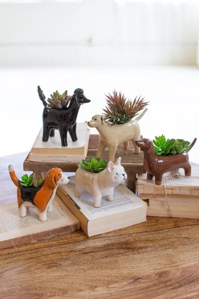 Kalalou Set Of Five Ceramic Dog Planters