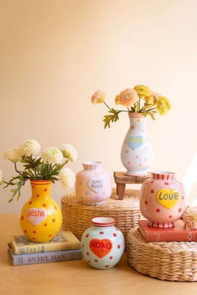 Kalalou Set Of Five Ceramic Hearts With Words Vases