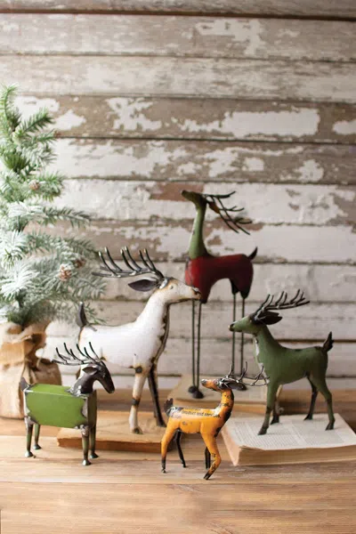 Kalalou Set Of Five Recycled Metal Deer - One Each Design In Multi