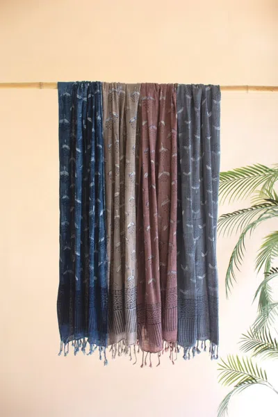 Kalalou Set Of Four Block-printed Scarves - One Each Color In Multi