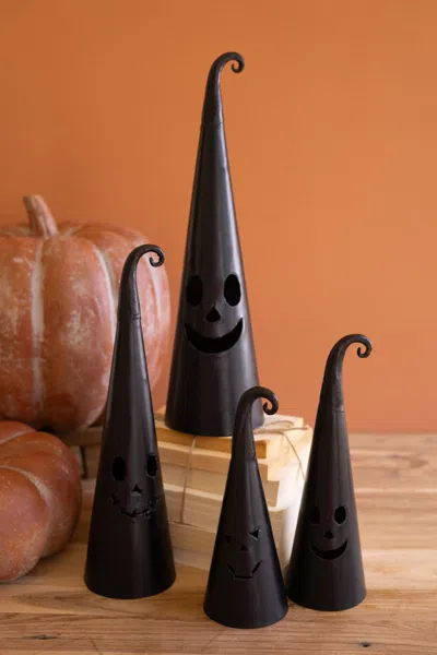 Kalalou Set Of Four Halloween Hat Jack-o-lanterns In Black