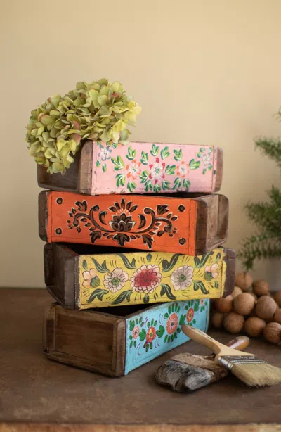 Kalalou Set Of Four Hand Painted Brick Molds In Multi