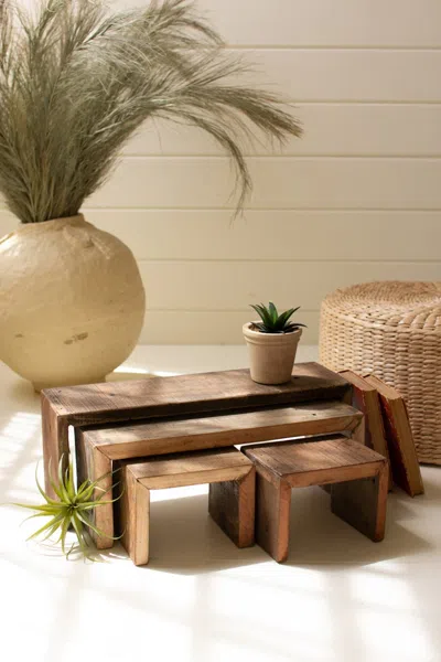Kalalou Set Of Four Recycled Wood Nesting Rectangle Risers In Multi