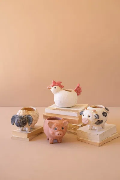 Kalalou Set Of Four Sheep, Cow, Chicken And Pig Planters