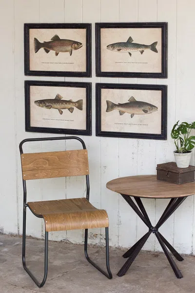 Kalalou Set Of Four Trout Prints Under Glass In Multi