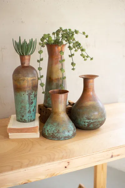 Kalalou Set Of Four Two-toned Copper Vases