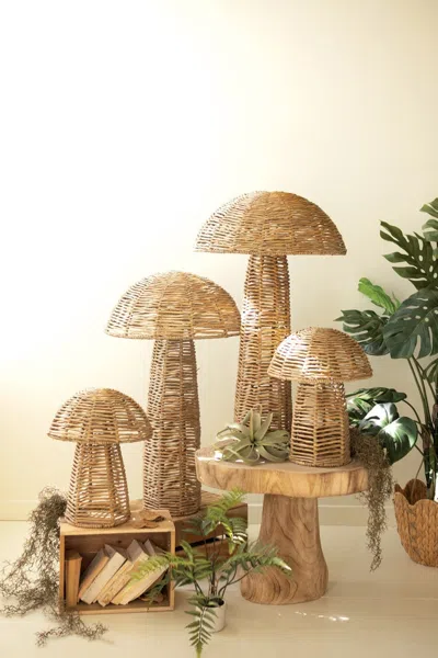 Kalalou Set Of Four Woven Seagrass Mushrooms