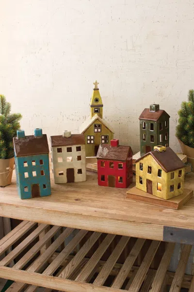 Kalalou Set Of Six Ceramic Village Luminaries - One Each Design