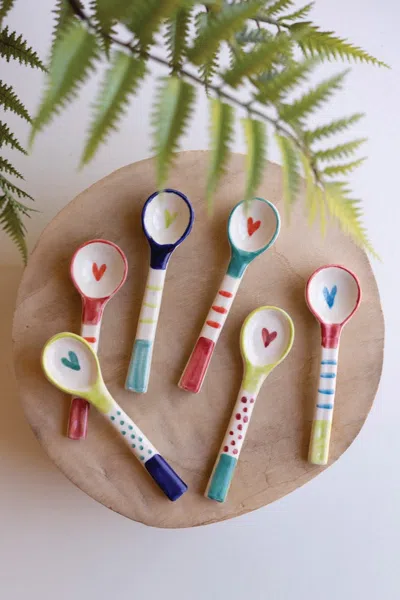 Kalalou Set Of Six Decorative Ceramic Spoons - One Each Color In Multi