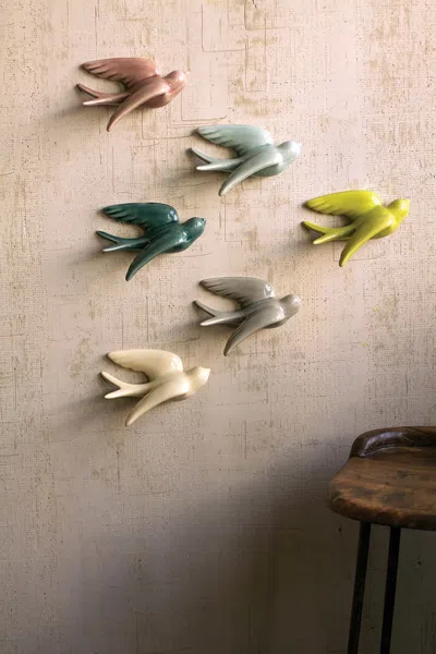 Kalalou Set Of Six Hanging Ceramic Swallows In Multi