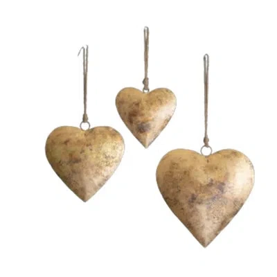 Kalalou Set Of Three Antique Gold Christmas Heart Door Hangers