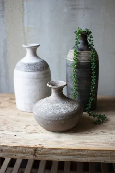 Kalalou Set Of Three Black Grey And White Clay Vessels In Gray