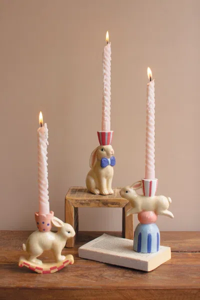 Kalalou Set Of Three Ceramic Easter Bunny Taper Candle Holders