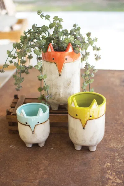 Kalalou Set Of Three Ceramic Fox Planters