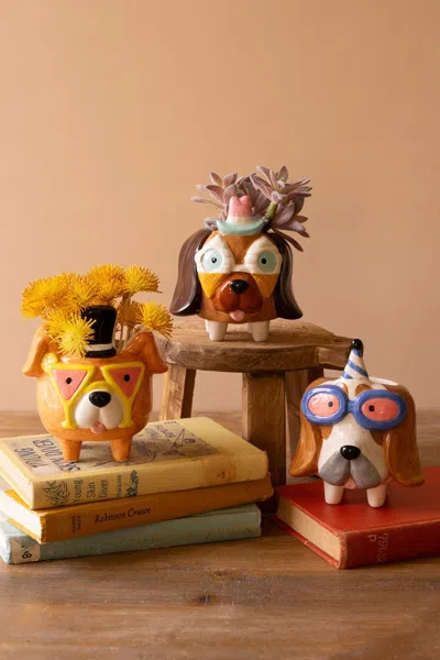 Kalalou Set Of Three Ceramic Party Puppy Planters In Multi