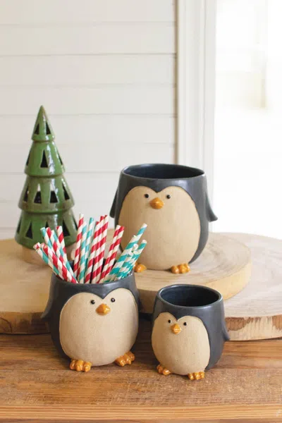 Kalalou Set Of Three Ceramic Penguin Planters